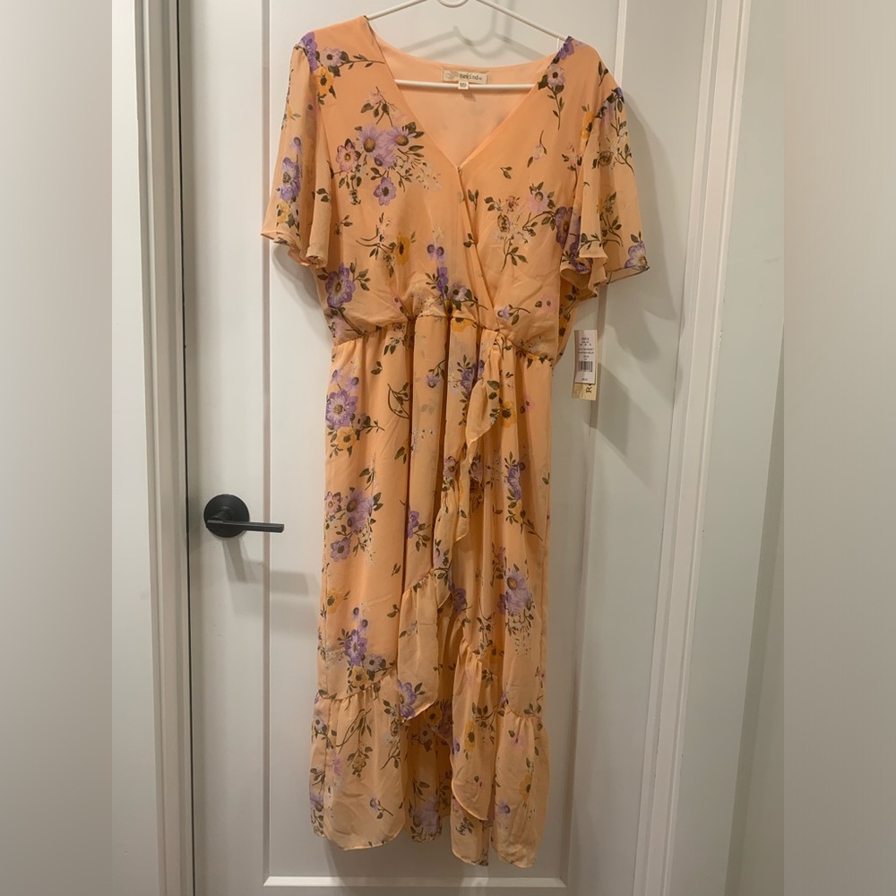 Rewind Peach and Purple Floral Midi Dress